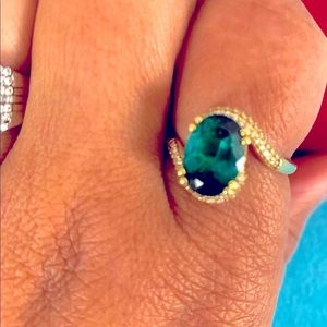 18k solid gold blue and green tourmaline and diamond ring